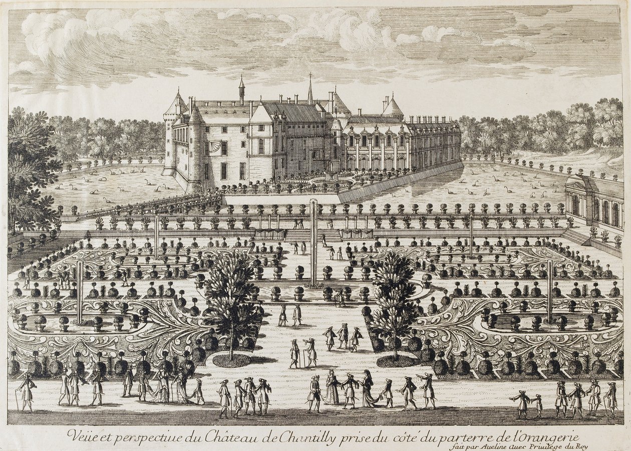 Blick auf das Schloss Chantilly von der Orangerie, Mitte des 18. Jahrhunderts von Francois Antoine Aveline