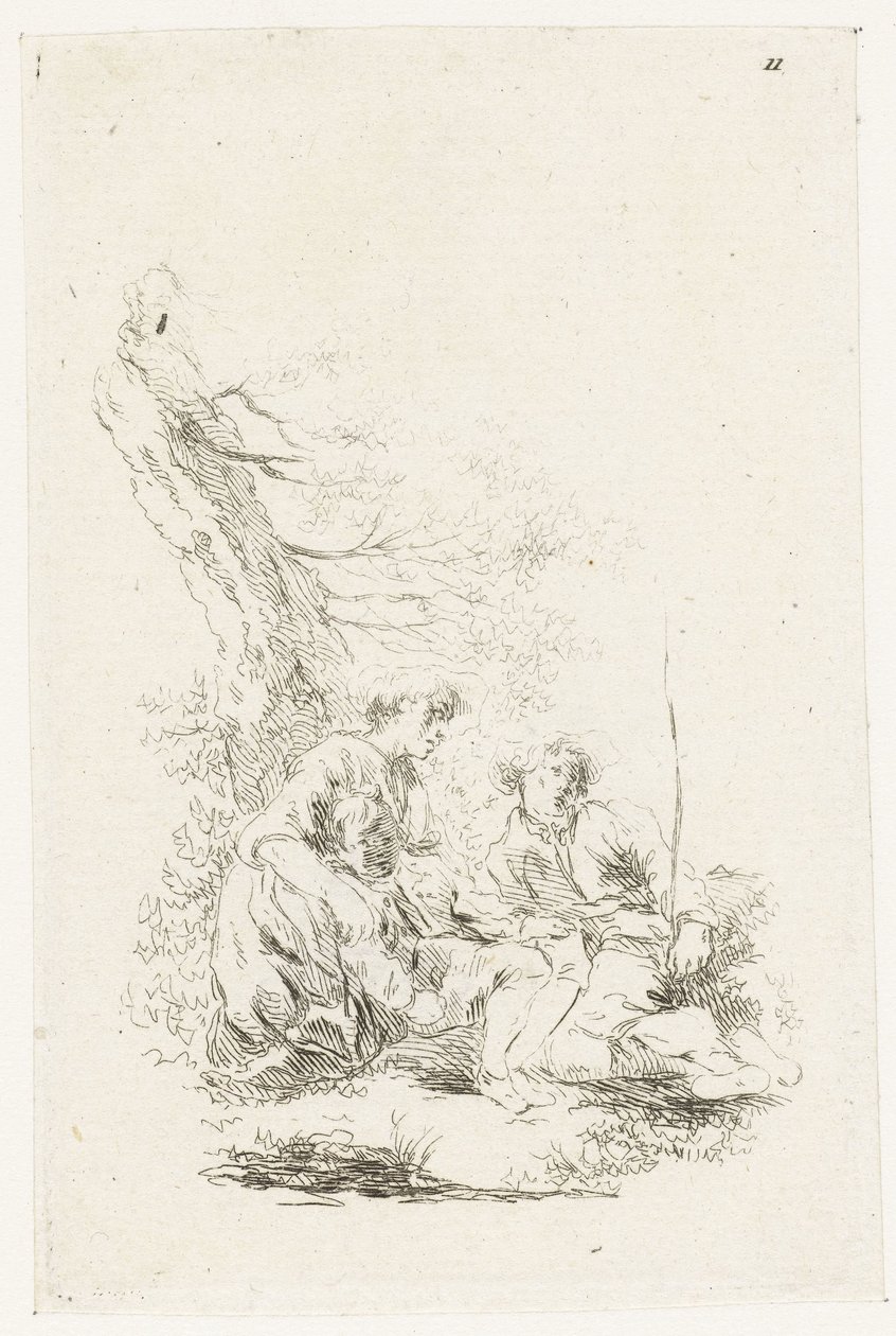 Drei Personen, die bei einem Baum sitzen von François Boucher