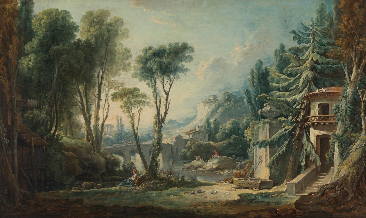 Hirtenlandschaft mit Fluss von François Boucher