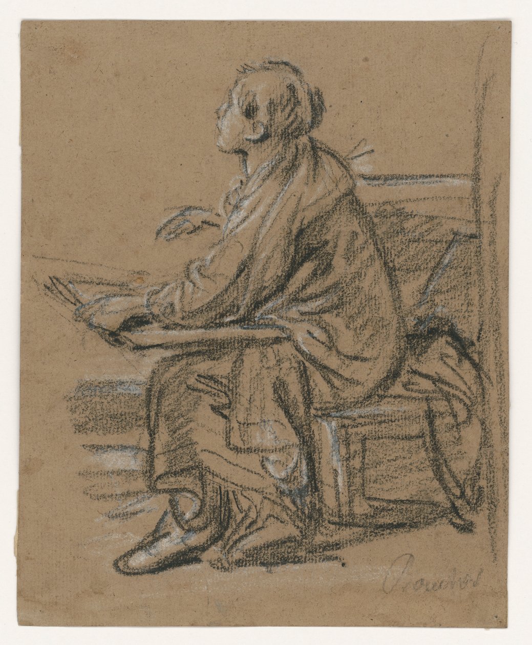 Junger Zeichner (?) . Sitzende Figur hält eine Mappe auf dem Schoß von François Boucher