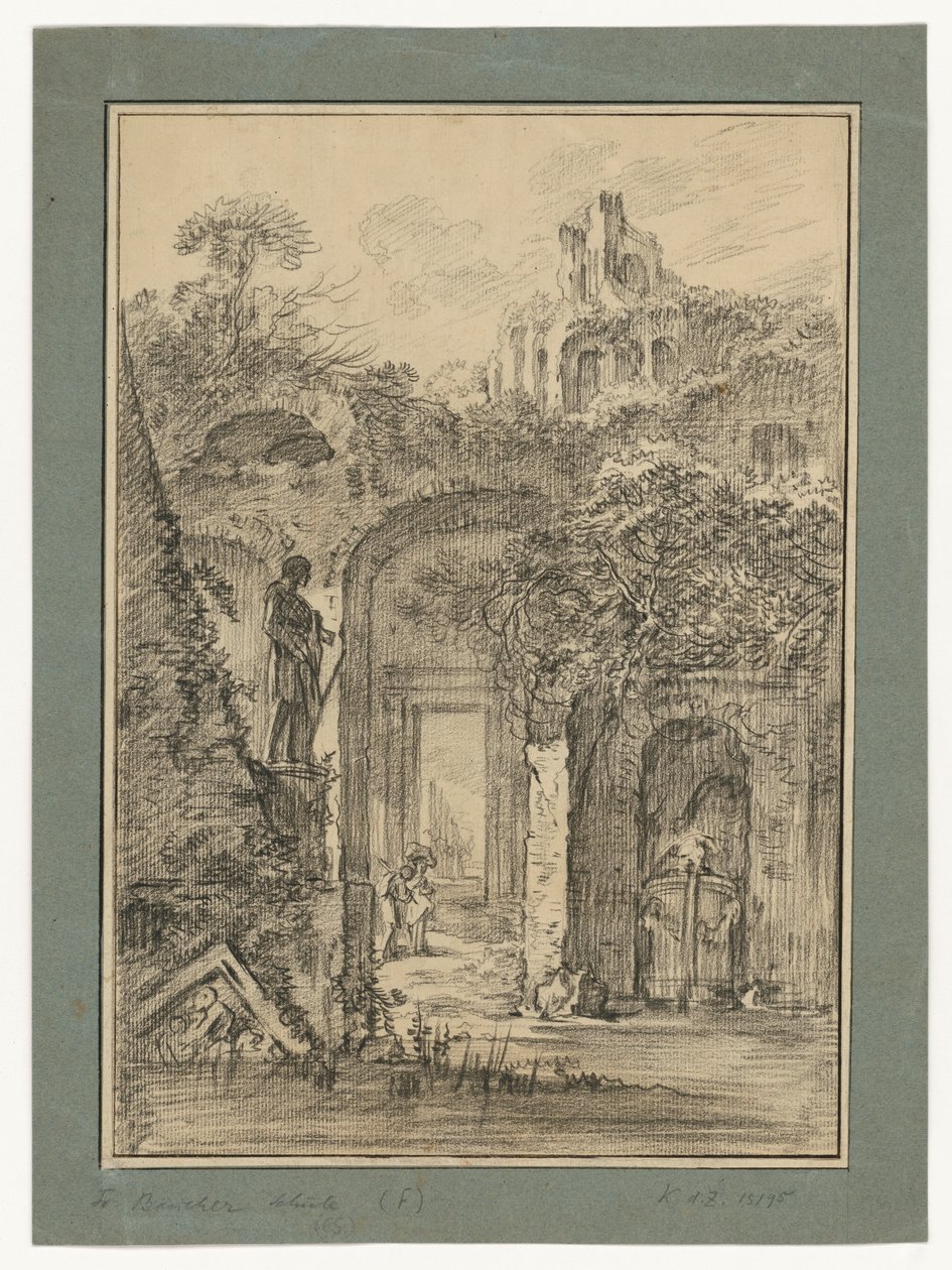 Römische Ruinenlandschaft mit einzelnen Figuren von François Boucher