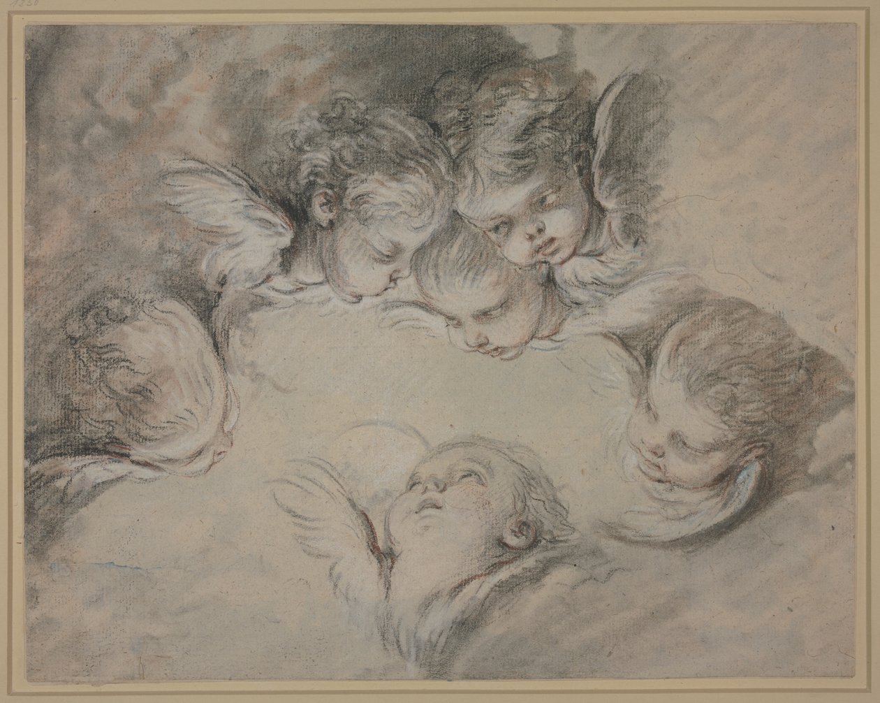 Sechs Engelskörper in Wolken von François Boucher
