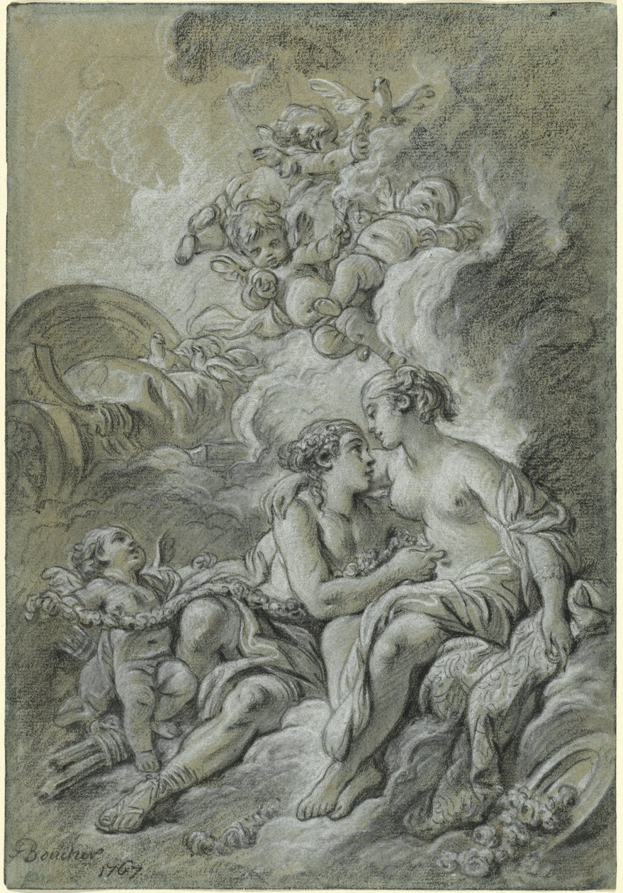 Venus lehnt sich an ihren lieben Adonis von François Boucher