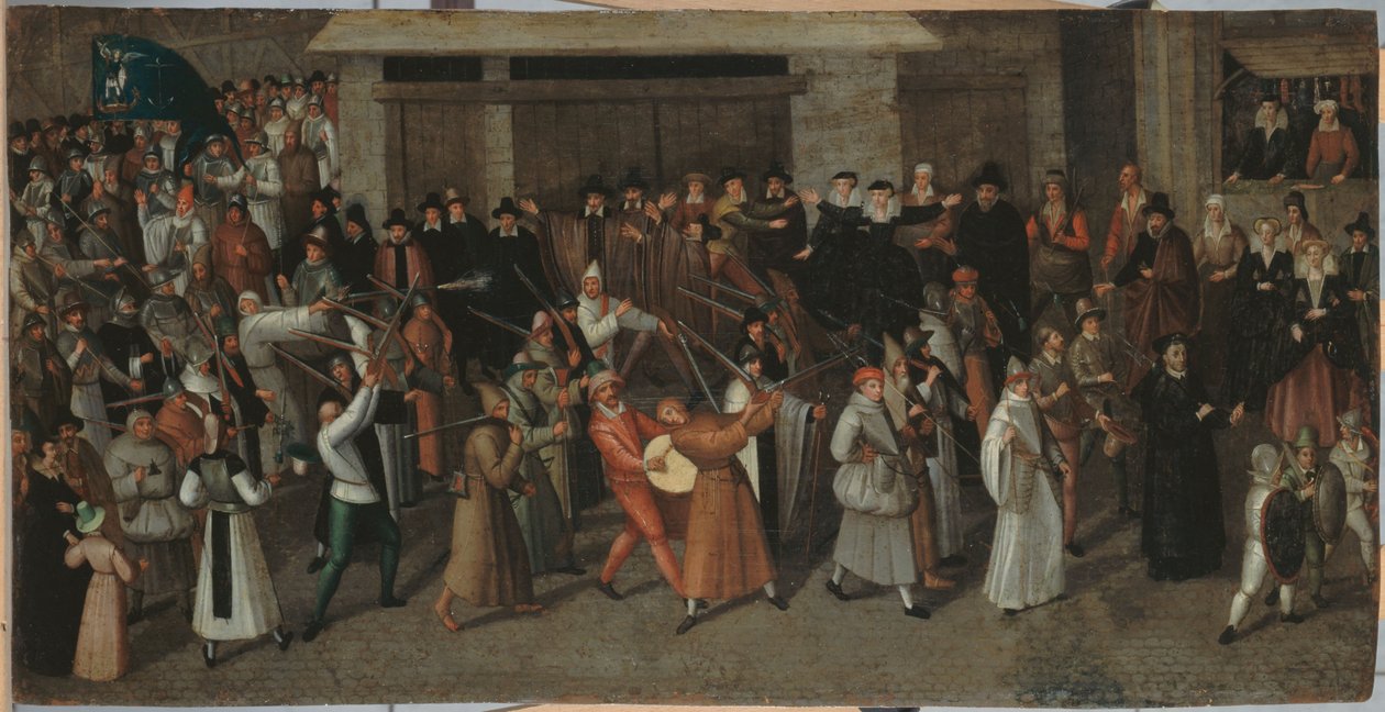 Prozession der Liga auf der Île de la Cité, beim Verlassen von Notre-Dame, ca. 1590 von Francois Bunel