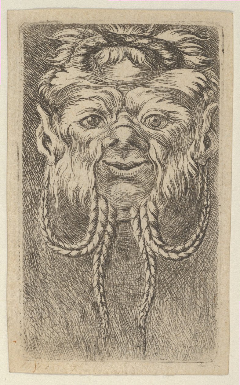 Satyrmaske mit überlappenden Hörnern und vier geflochtenen Bartsträhnen, aus Divers Ma..., ca. 1635-45 von Francois Chauveau