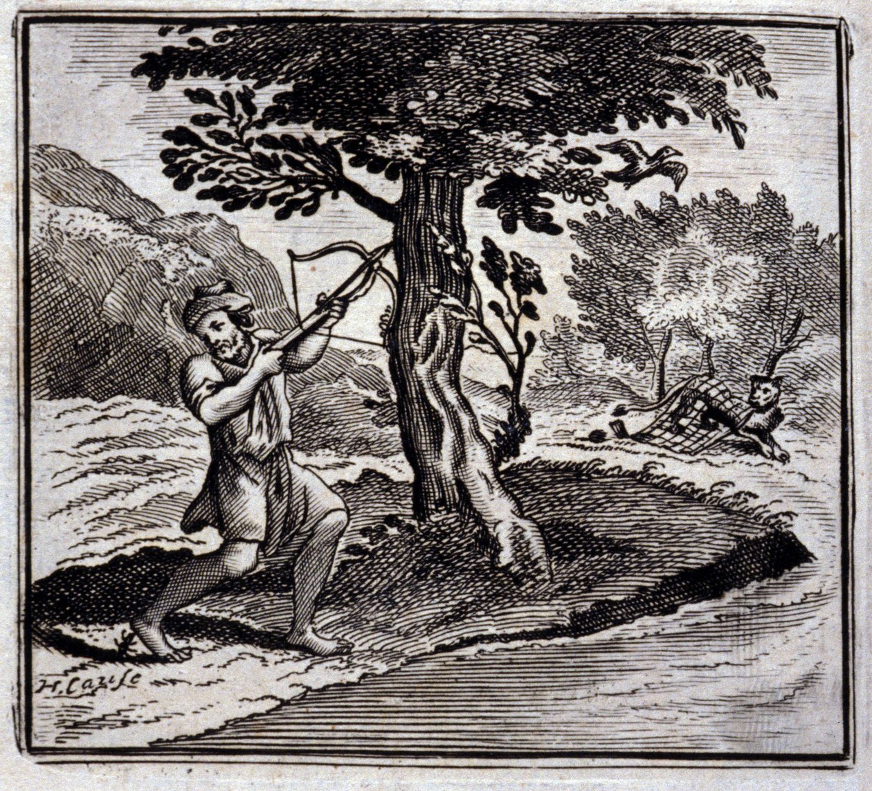 Der Löwe und die Ratte. Fabeln von Jean de La Fontaine. Illustration von François Chauveau. Ausgabe von 1728. von Francois Chauveau