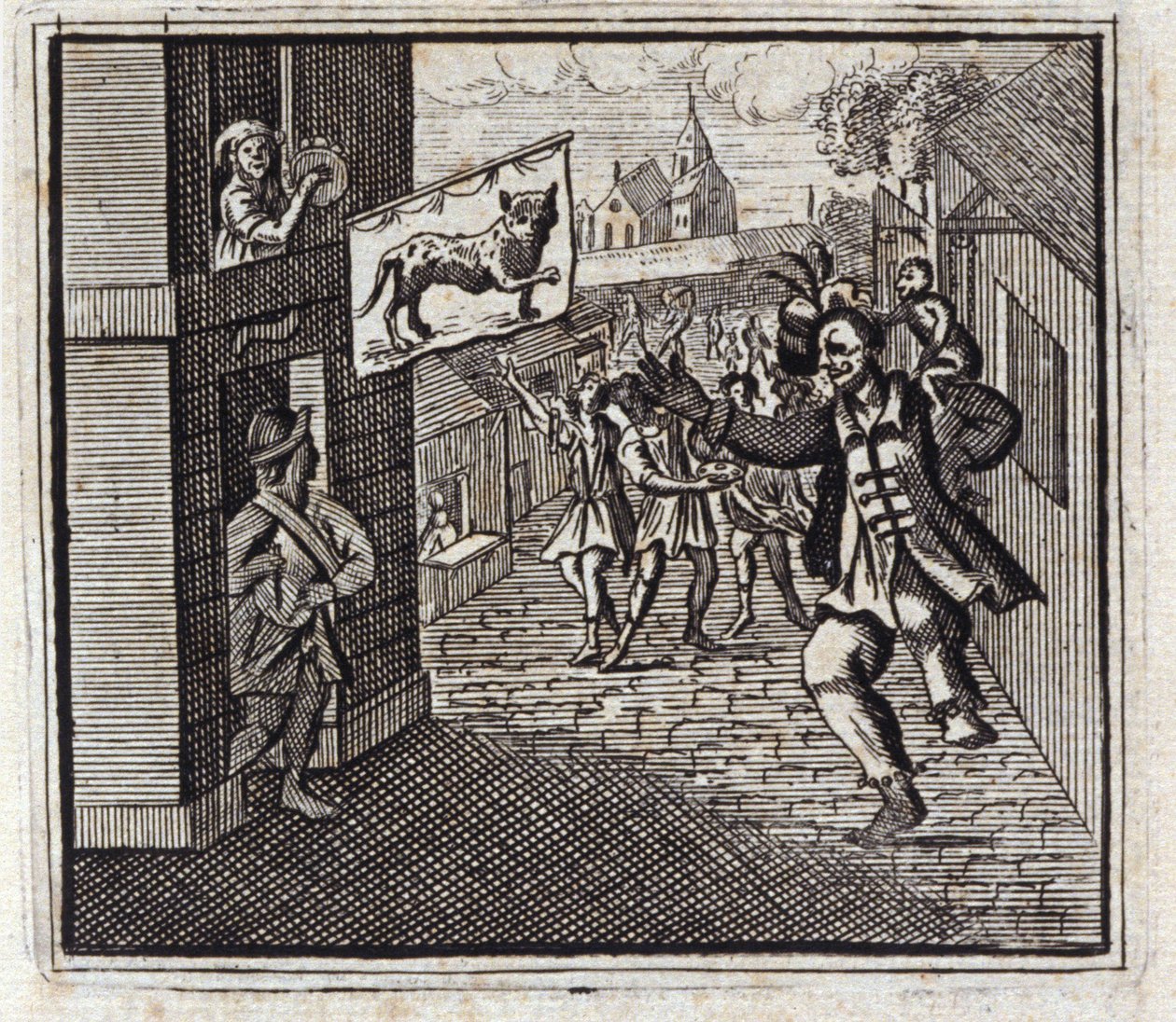 Der Affe und der Leopard. Fabeln von Jean de La Fontaine. Illustration von François Chauveau. Ausgabe von 1728. von Francois Chauveau