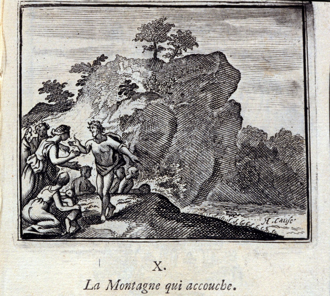 Der Berg, der gebiert. Fabeln von Jean de La Fontaine. Illustration von François Chauveau. Ausgabe von 1728. von Francois Chauveau