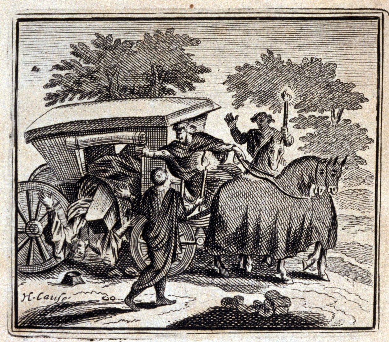 Die Heilung und der Tod. Fabeln von Jean de La Fontaine. Illustration von François Chauveau. Ausgabe von 1728. von Francois Chauveau