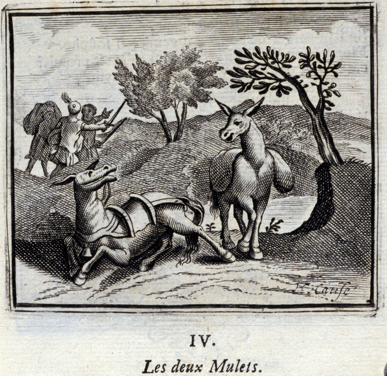 Die zwei Maultiere. Fabeln von Jean de La Fontaine (1621-95). Illustration von François Chauveau (1613-1676). Ausgabe von 1728 von Francois Chauveau