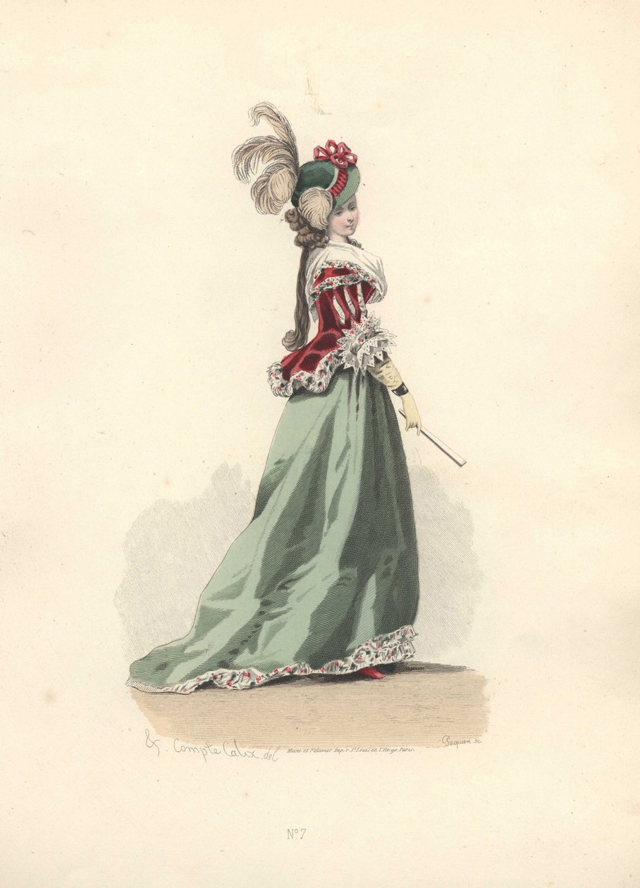 Frau in Jacke und Rock, Ära von Marie Antoinette. von Francois Claudius Compte Calix