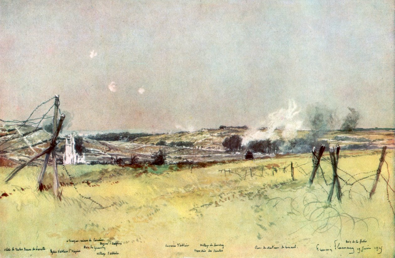 Die Kirche von Ablain und Souchez, Artois, Frankreich, 19. Juni 1915, 1926 von Francois Flameng