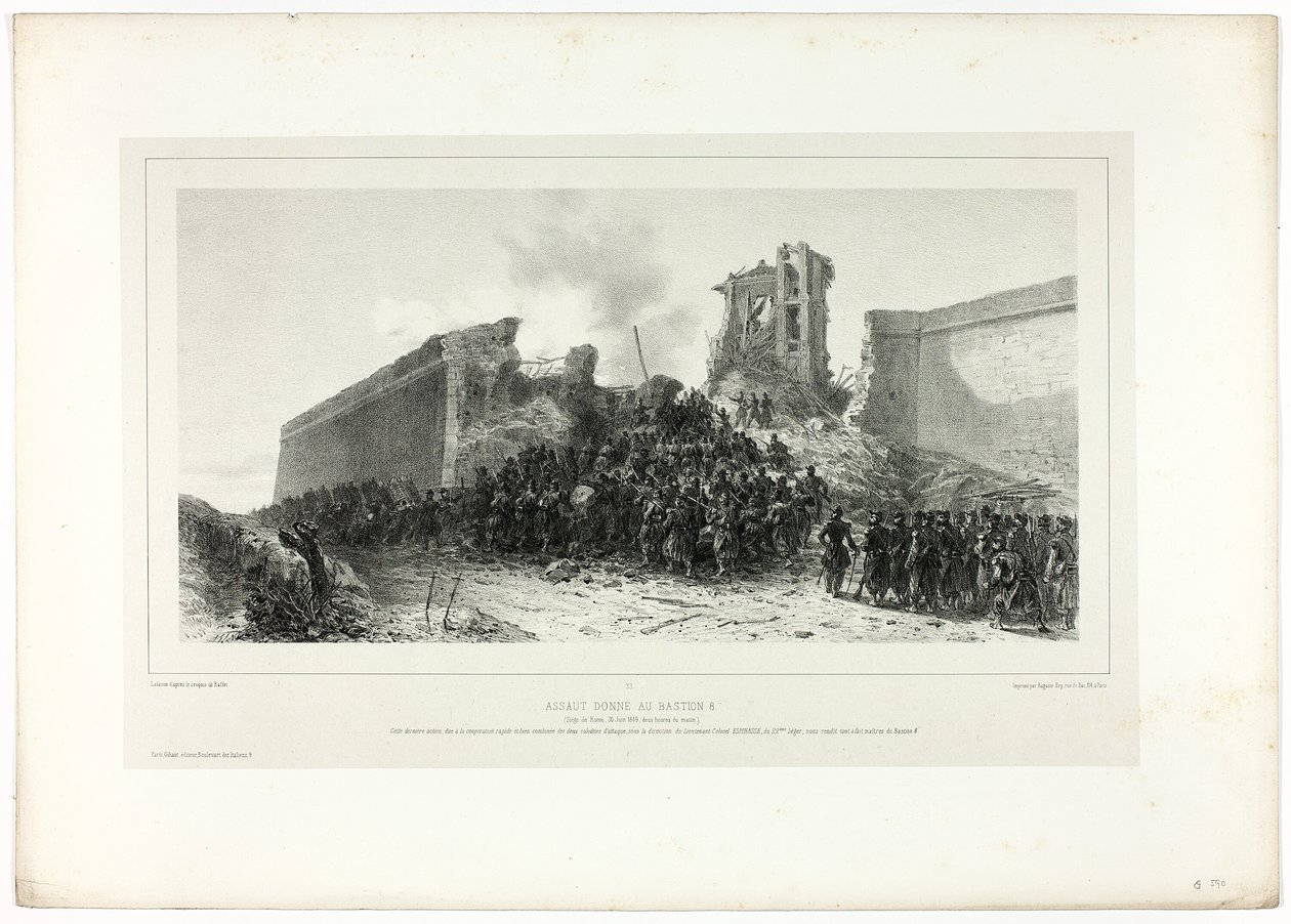 Angriff auf Bastion Nr. 8, aus Souvenirs d’Italie: Expédition de Rome von Francois Hippolyte Lalaisse