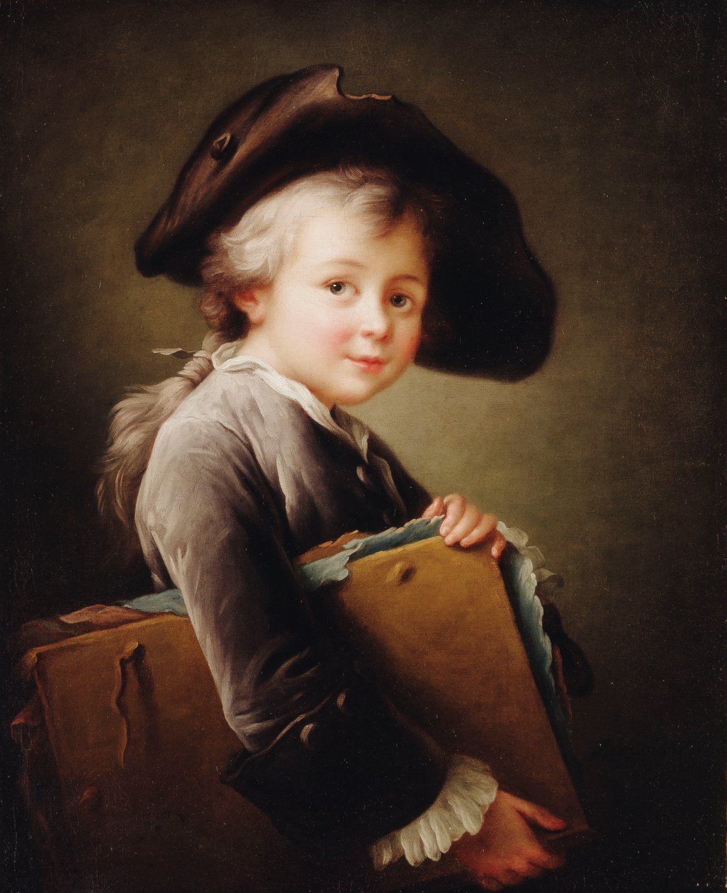 Ein junger Junge, der eine Mappe hält, 1760 von Francois Hubert Drouais