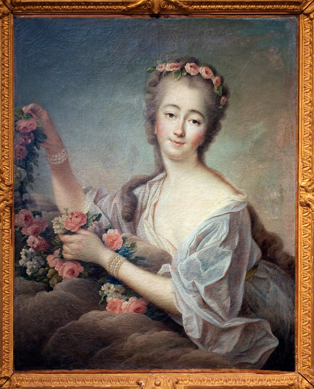 Porträt von Madame du Barry als Flora (Jeanne Becu, Gräfin (oder Madame) von Barry (1743-1793) von Francois Hubert Drouais