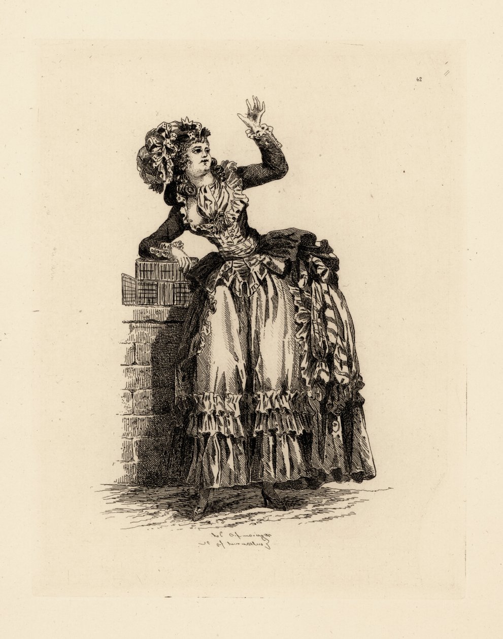 Modische Frau mit Haube à la Nicolet, Ära von Marie Antoinette von Francois Louis Joseph (after) Watteau