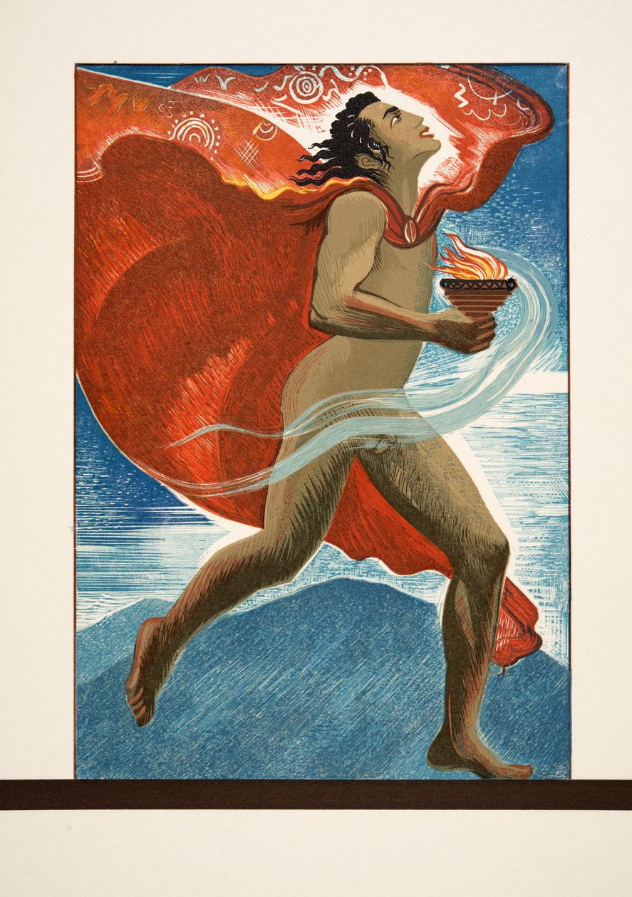 Prometheus läuft mit Feuer, aus Prométhée Enchaîné von Aeschylus, veröffentlicht 1941 von Francois Louis Schmied
