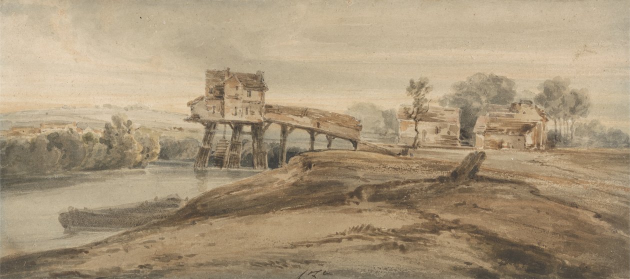 Die Wassermühle über der Brücke bei Charenton, nach einem Gemälde von Thomas Girtin von Francois Louis Thomas Francia