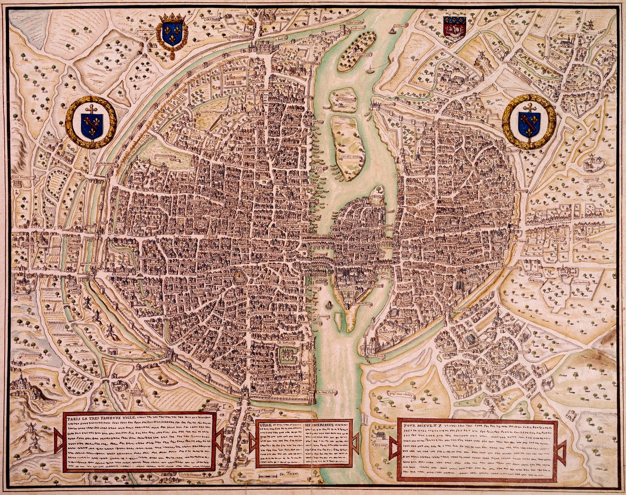 Stadtplan von Paris 1540-1555, genannt der Wandteppich. Gravur von Francois Roger de Gaignieres von Francois Roger de Gaignieres