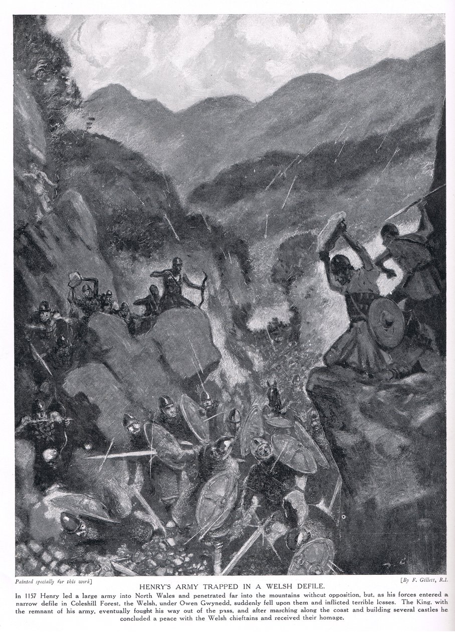 Henrys Armee in einer walisischen Schlucht gefangen, 1920er Jahre von Frank Gillett