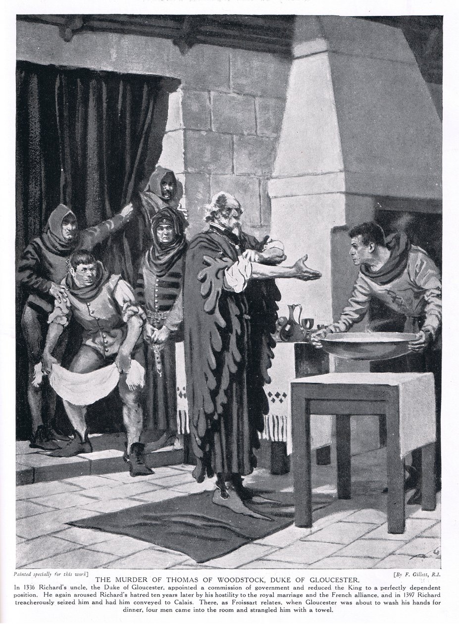 Der Mord an Thomas Woodstock, Herzog von Gloucester, 1336 n. Chr., 1920er Jahre von Frank Gillett