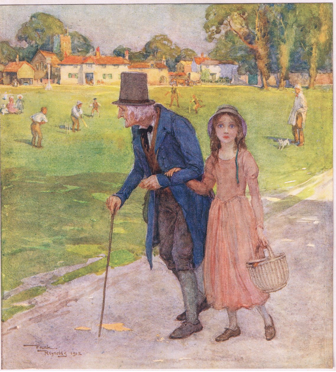 Es war ein sehr kleiner Ort. Die Männer und Jungen spielten Cricket auf dem Grün, ca. 1920 von Frank Reynolds
