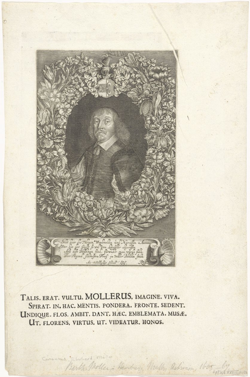 Gravur des Porträts von Barthold Moller, Anwalt und Bürgermeister von Hamburg (1643-1667) von François Stuerhelt