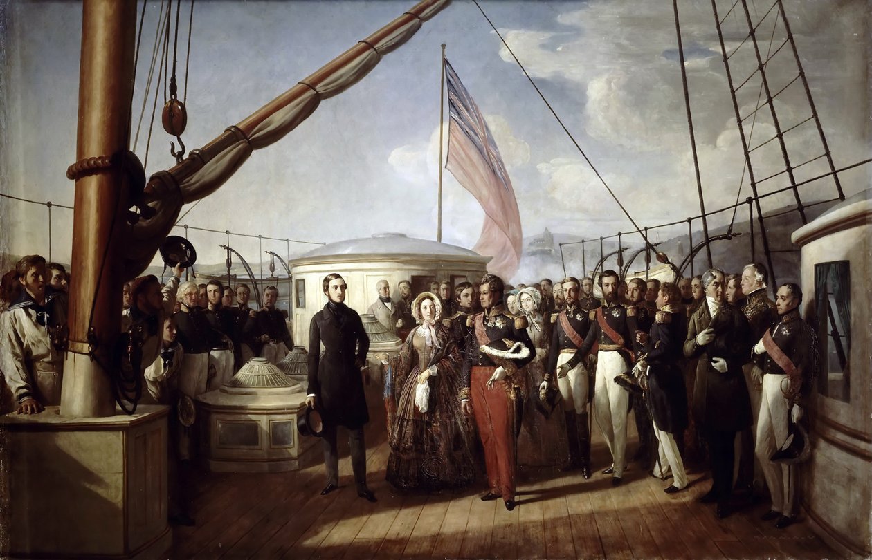 Königin Victoria empfängt König Louis Philippe I. an Bord der königlichen Yacht von François Auguste Biard