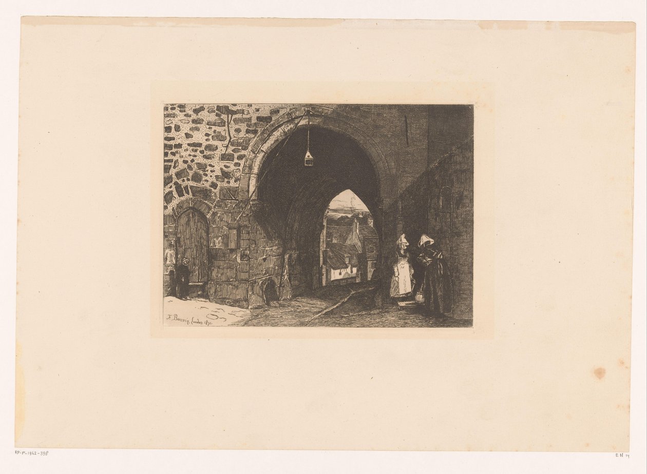 Ansicht der Porte de St. Malo in Dinan (Serie: Dix Eaux-fortes, gezeichnet und graviert von F. Bonvin, Maler) von François Bonvin