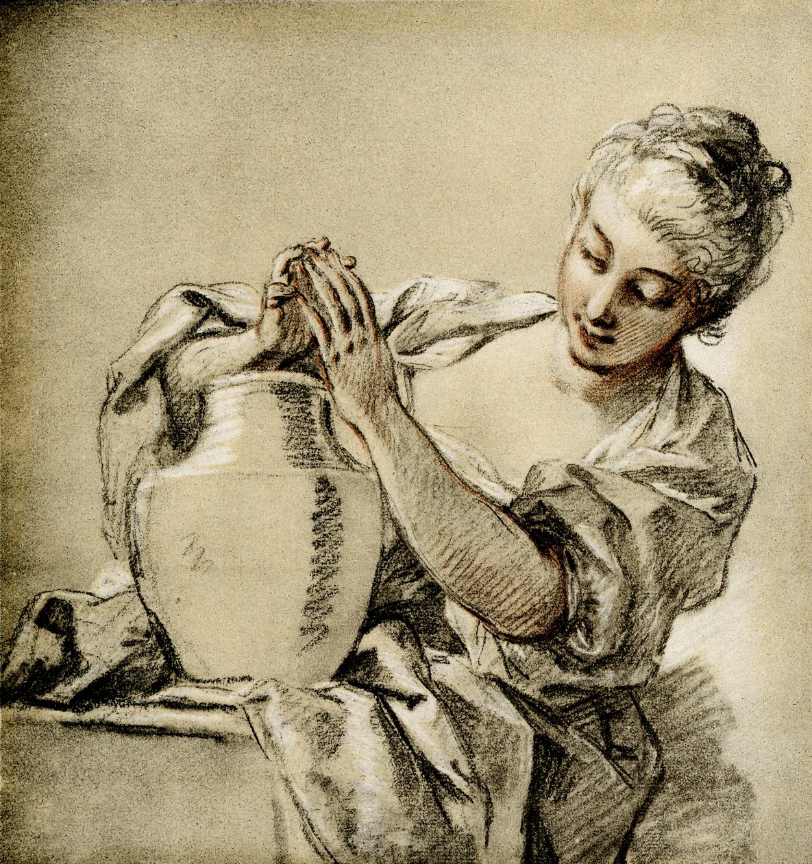 Mädchen an einem Brunnen von François Boucher
