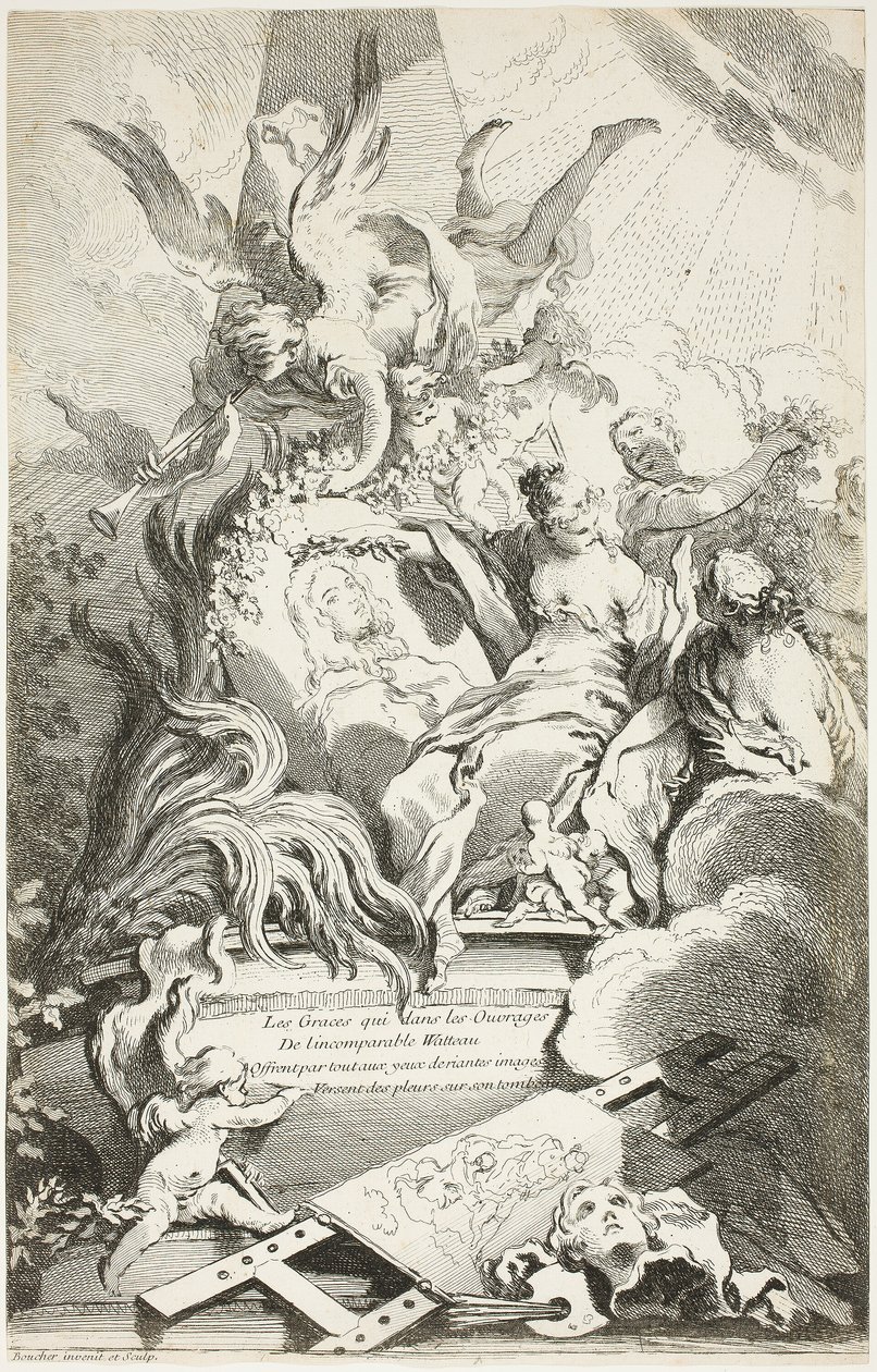 Die Grazien auf dem Grab von Watteau von François Boucher