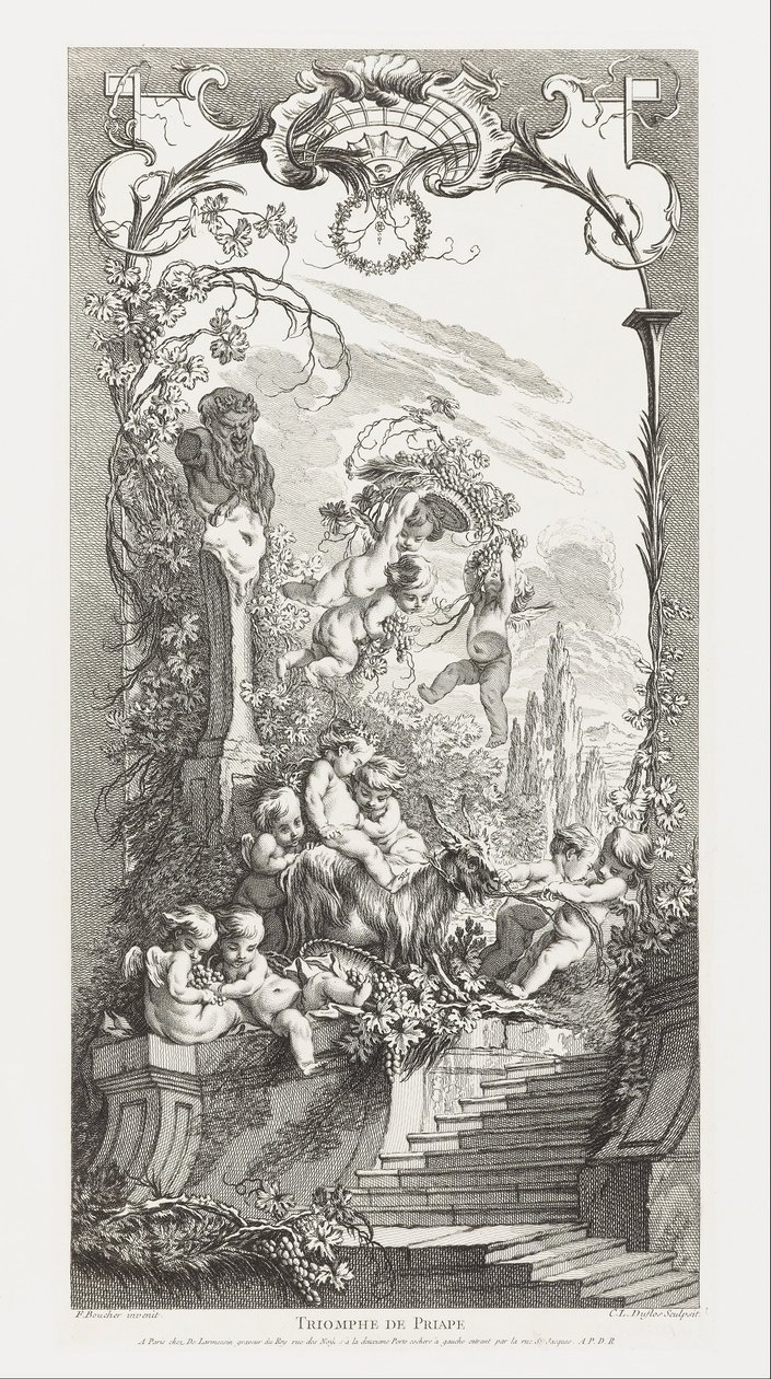 Triomphe de Priape (Triumph des Priapus) in Nouveaux Morceaux pour des Paravents (Neue Konzepte für Sc von François Boucher