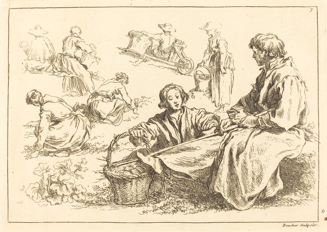 Figurenstudien einschließlich zwei sitzender Bauern von François Boucher after Abraham Bloemaert