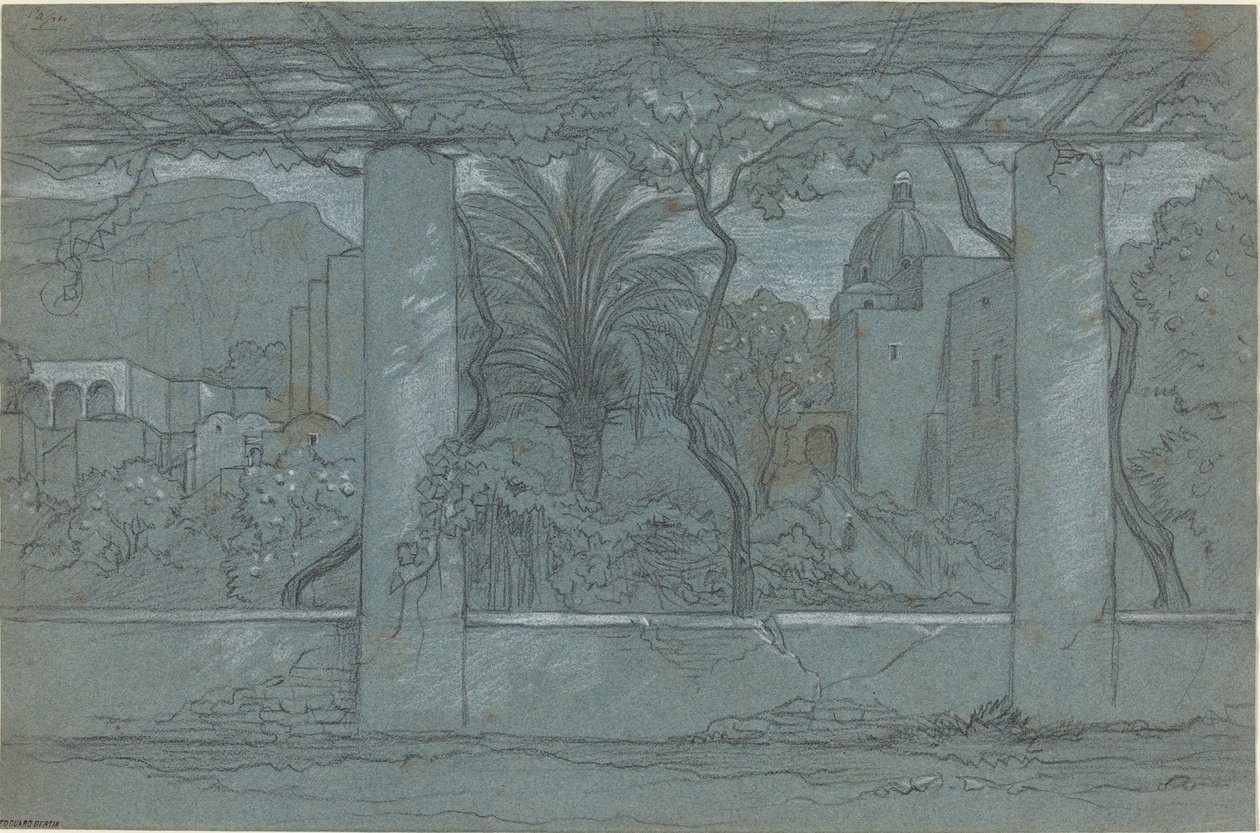 Eine Terrasse und ein Garten auf Capri [recto] von François Edouard Bertin