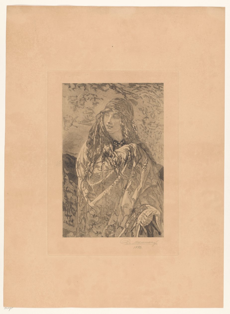 Junge Frau mit geblümtem Umschlagtuch von François de Meersman (signed by artist)