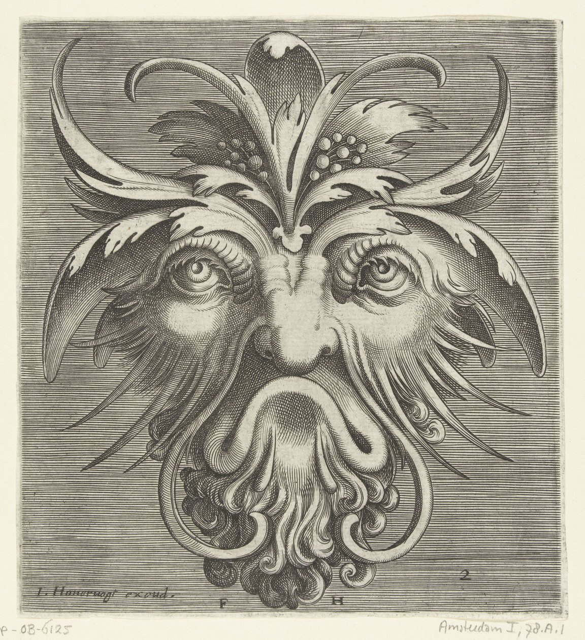 Maske mit einem Bart mit Locken (Serie: Pourtraicture ingenieuse de plusieurs facons de masques) von Frans Huys