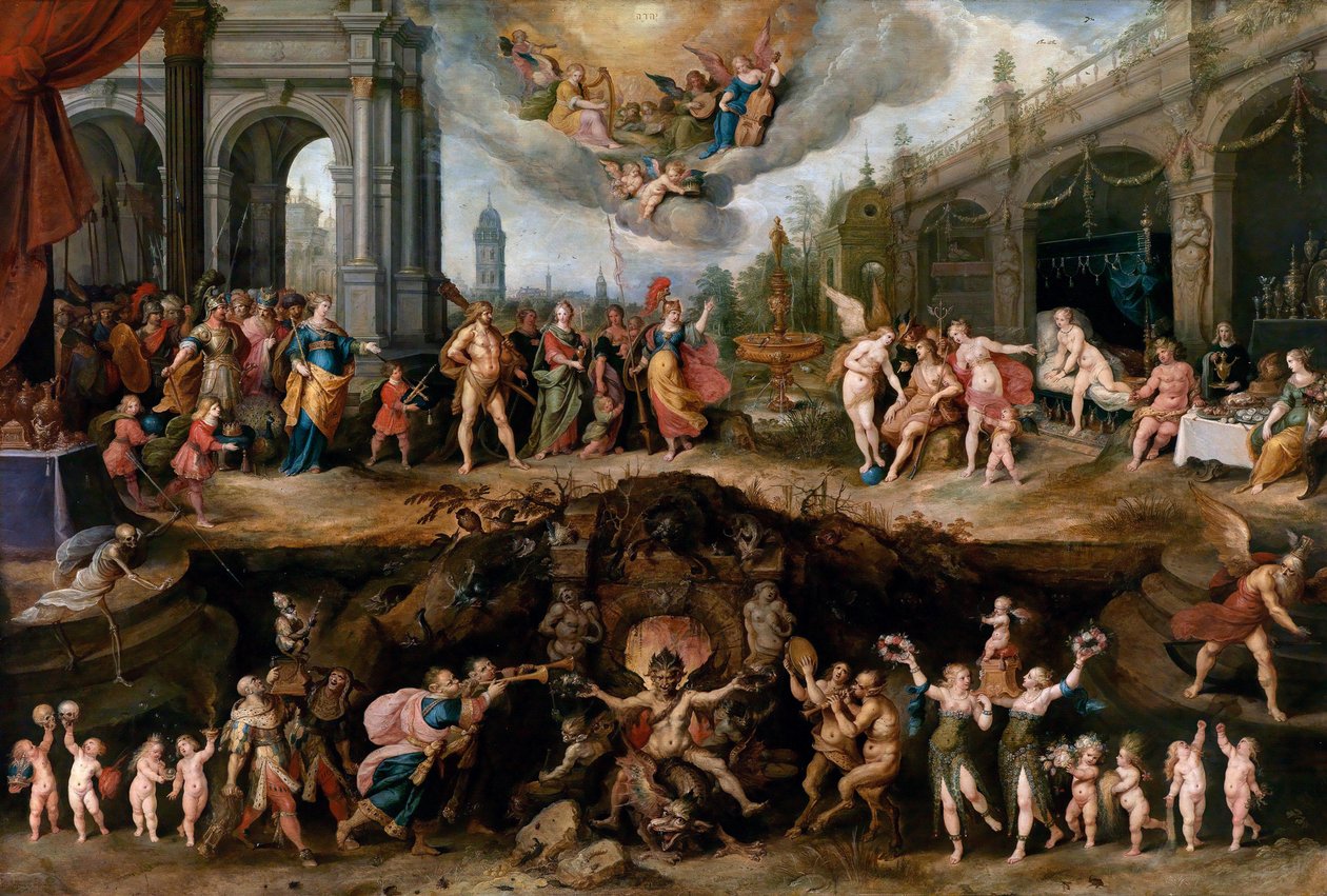 Mann, der zwischen Tugenden und Lastern wählen muss von Frans II Francken