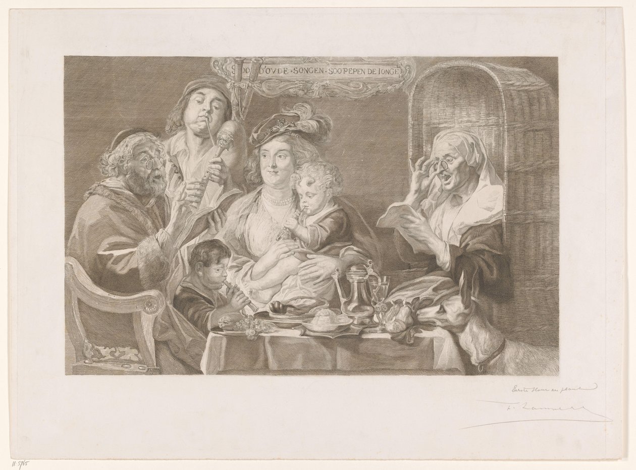 Musizierende Gesellschaft am Tisch von Frans Lauwers (signed by artist)