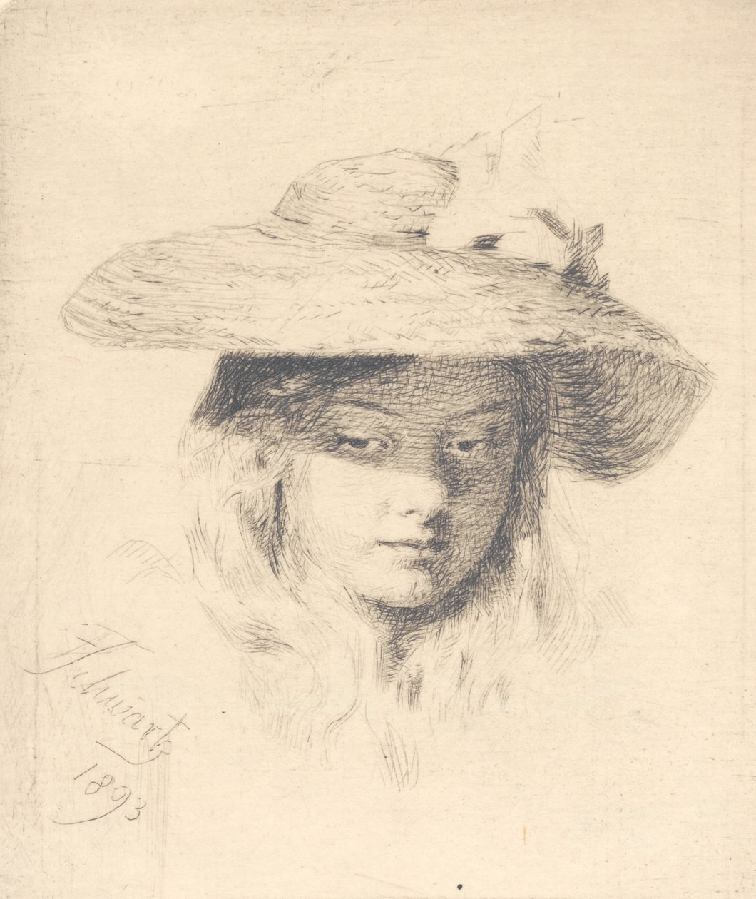 Junges Mädchen mit Strohhut von Frans Schwartz