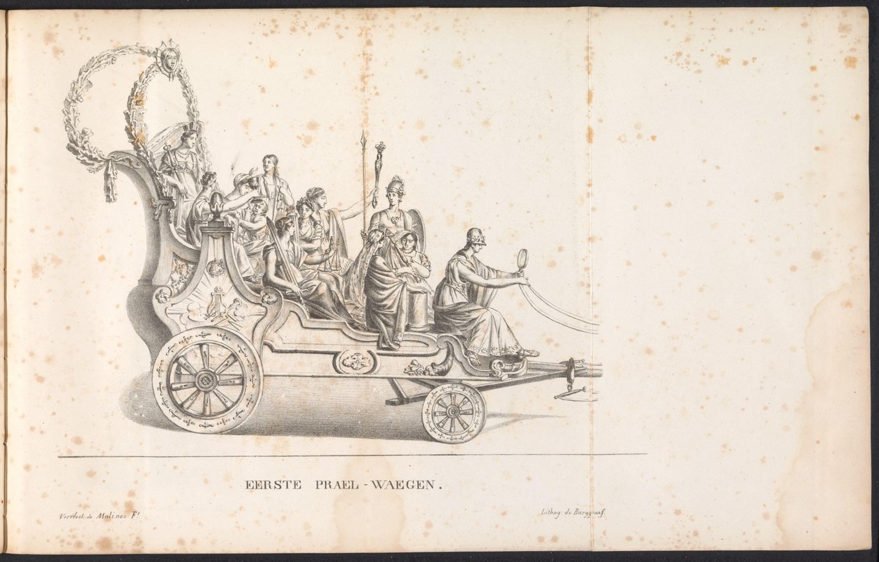 Erster Prunkwagen im Umzug für den Heiligen Rombout, 1825 von Frans Vervloet