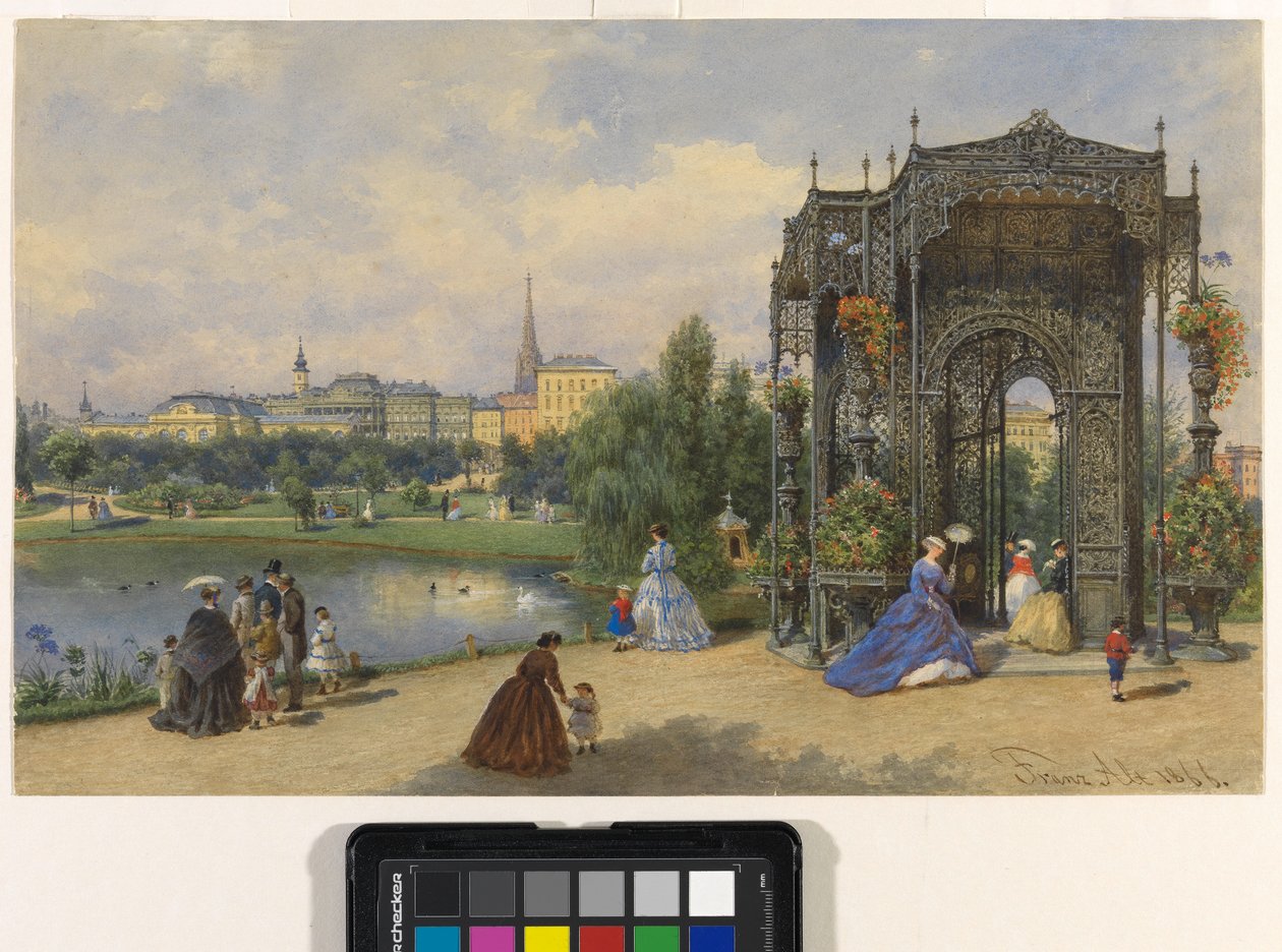 Stadtpark mit eisernem Pavillon und Blick auf die Stadt von Franz Alt