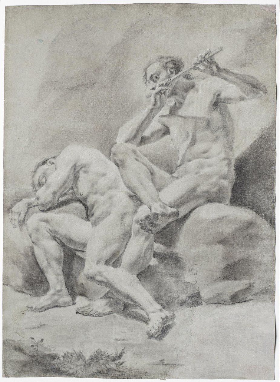 Zwei nackte Männer, schlafend und Flöte spielend von Franz Anton Maulbertsch
