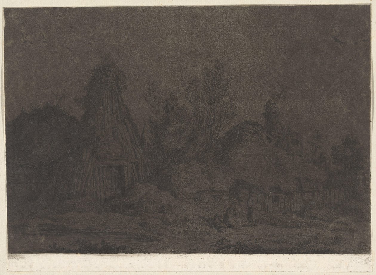 Mondlichtszene mit Figuren vor einer Hütte von Franz Edmund Weirotter
