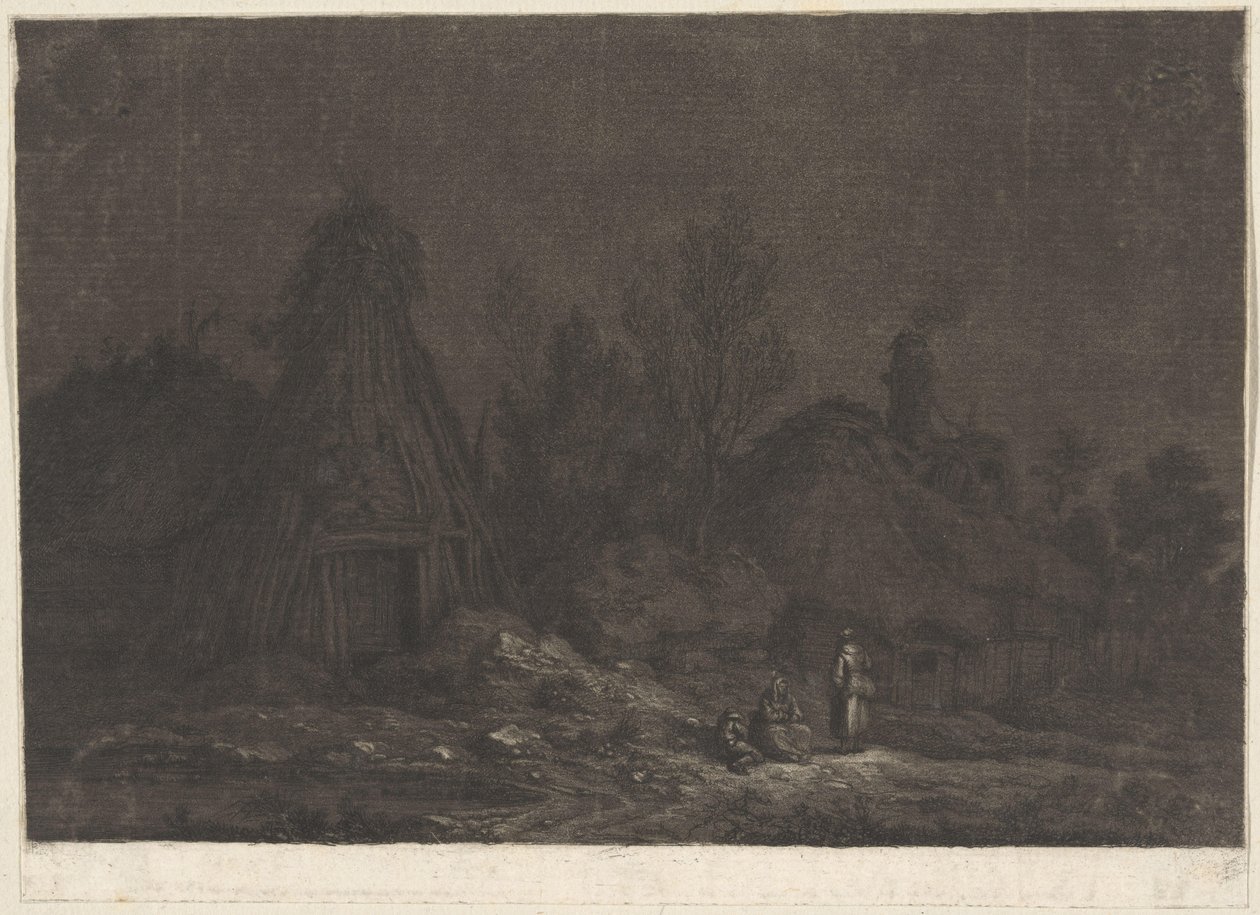 Mondlichtszene mit Figuren vor einer Hütte von Franz Edmund Weirotter