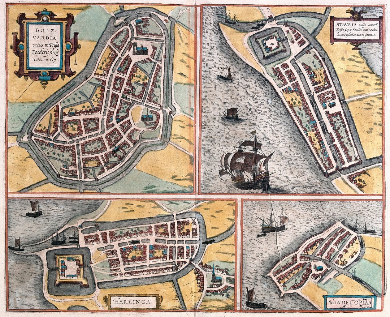 Bolsward, Stavoren, Harlingen und Hindeloopen, Niederlande (Gravur) von Franz Hogenberg