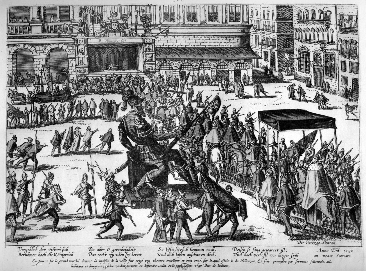 Einzug von Hercule Francois von Frankreich, Herzog von Alençon (1554-84) in Antwerpen, 19. Februar 1582 von Franz Hogenberg