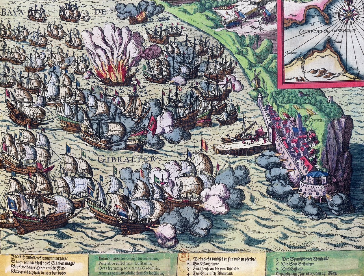 Kämpfe vor der Küste von Gibraltar, gedruckt am 25. Mai 1607 von Franz Hogenberg
