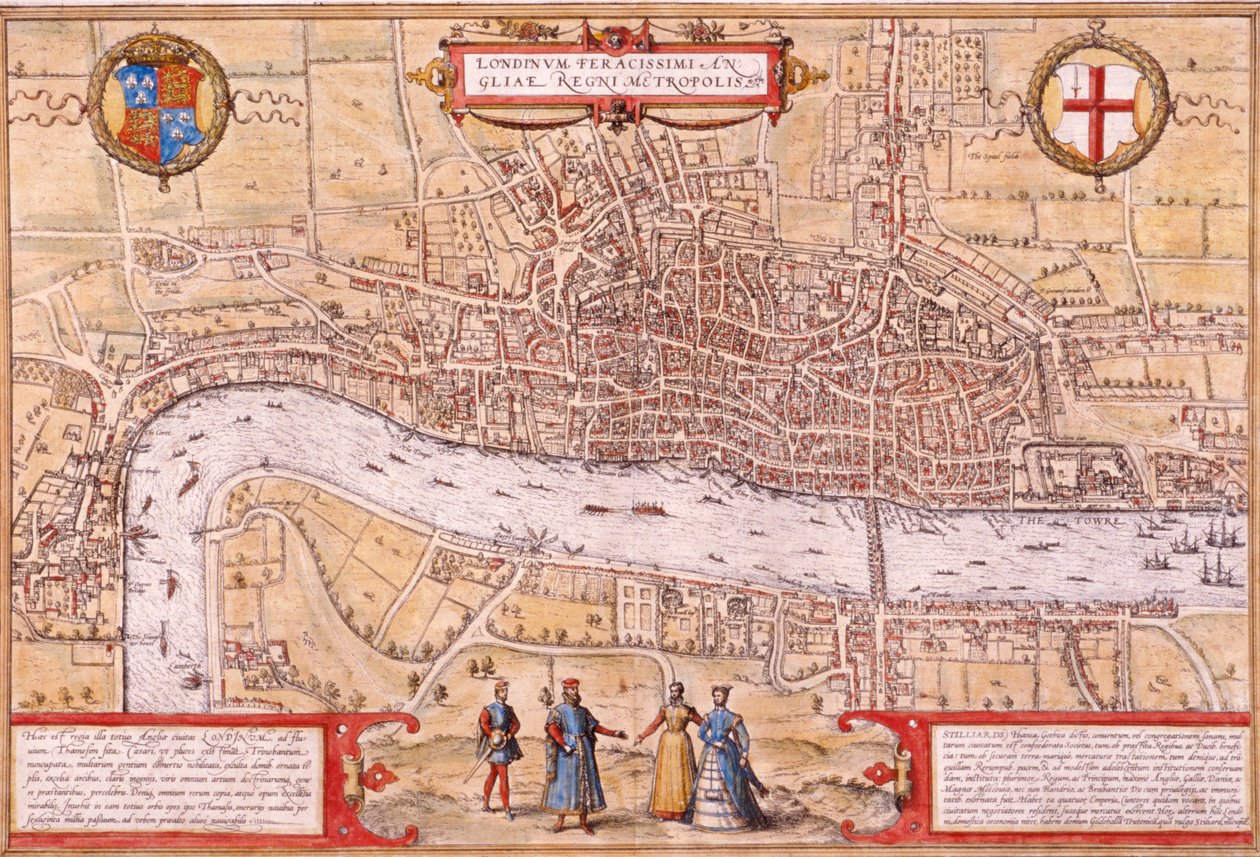 Karte der Stadt London, Southwark und Teil von Westminster, 1572 von Franz Hogenberg