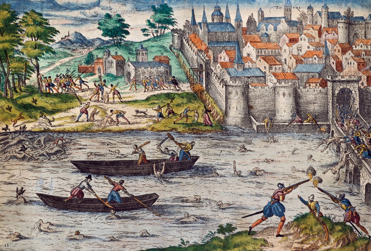Massaker von Tours, Juli 1562 während der Religionskriege gegen die Hugenotten, Gravur von Franz Hogenberg (1535-1590), Frankreich von Franz Hogenberg