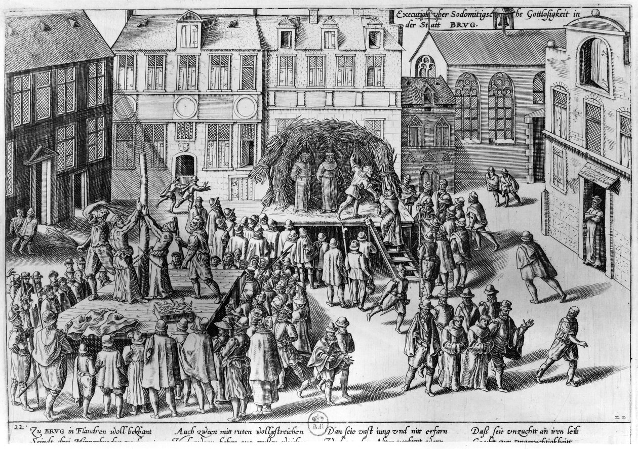 Scheiterhaufen in Brügge während der Regierung von Fernando Alvarez de Toledo, Herzog von Alba von Franz Hogenberg